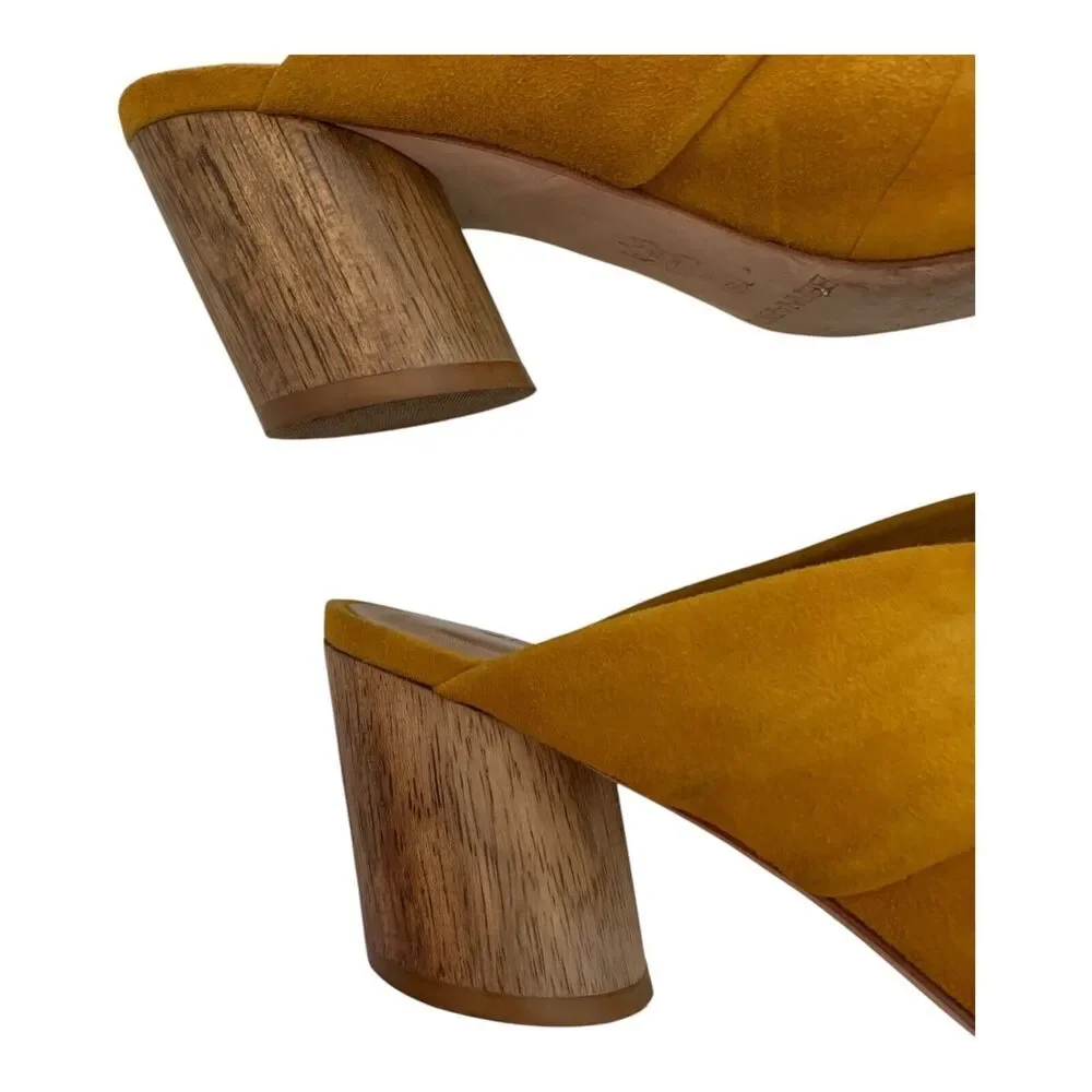 Bernardo Pumps Size 7.5 M US Mustard Yellow Suede Heels Close Toe Slip On Mules - Picture 10 of 16